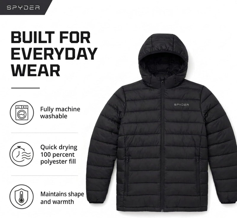 Spyder Puffer Jacket Men - Packable Lightweight Quilted Hooded Winter Coat