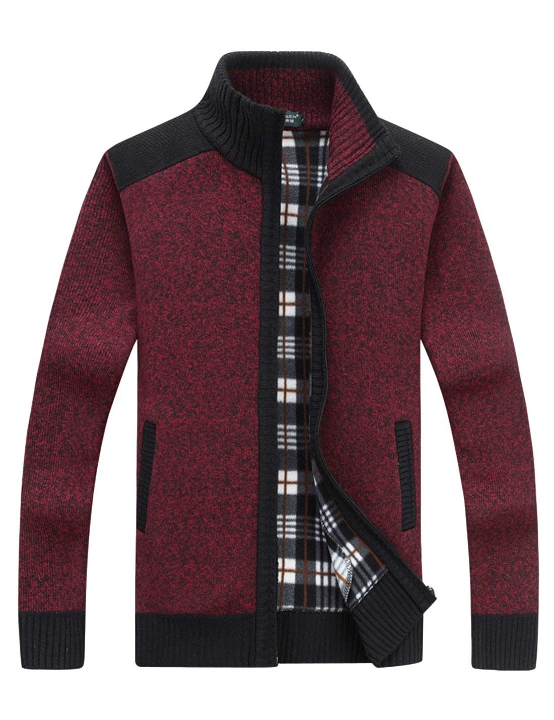 Yeokou Men's Casual Slim Full Zip Thick Knitted Cardigan Sweaters with Pockets-47