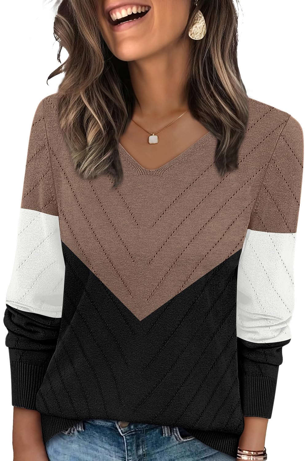 WIHOLL Sweaters for Women V Neck Casual Knit Long Sleeve Tops Lightweight Pullover Clothes Fall Fashion Outfits 2025-47