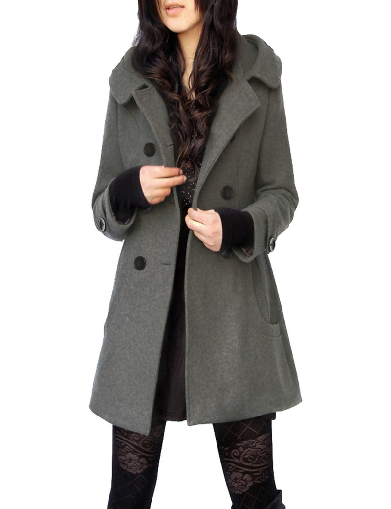 Tanming Women's Warm Double Breasted Wool Pea Coat Trench Coat Jacket with Hood-3