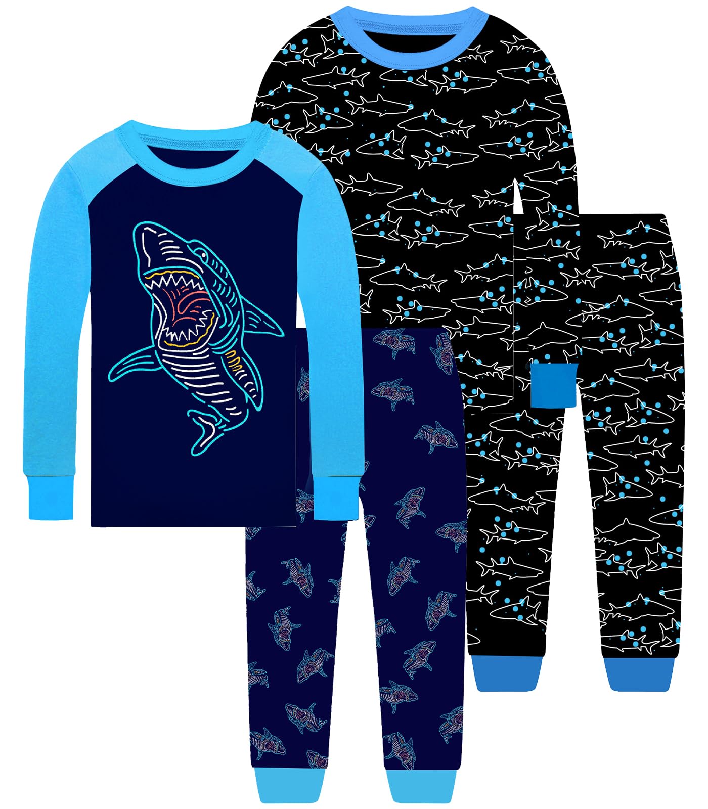 Little bety 4 Pieces Boys Pajamas Toddler Boys Long Sleeve Cotton Pjs Kids Sleepwear Sets 24Months-12Years