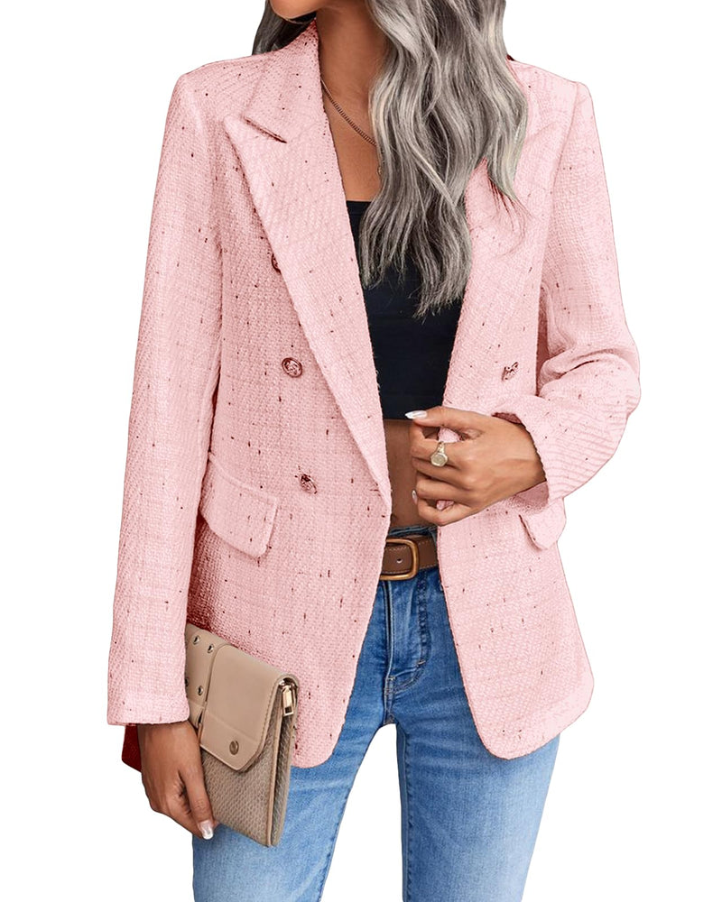 Mina Self 2026 Winter Women's Tweed Wool Blazer Jacket - Plaid Warm Fully Lined Fashion Business Casual Elegant Coat Pockets-10