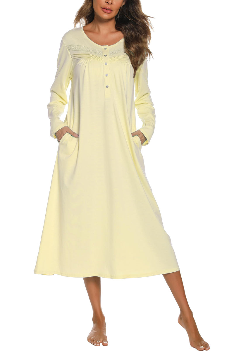 YOZLY Nightgowns for Women Soft Cotton Long Sleeve Night Gwon with Pockets-93