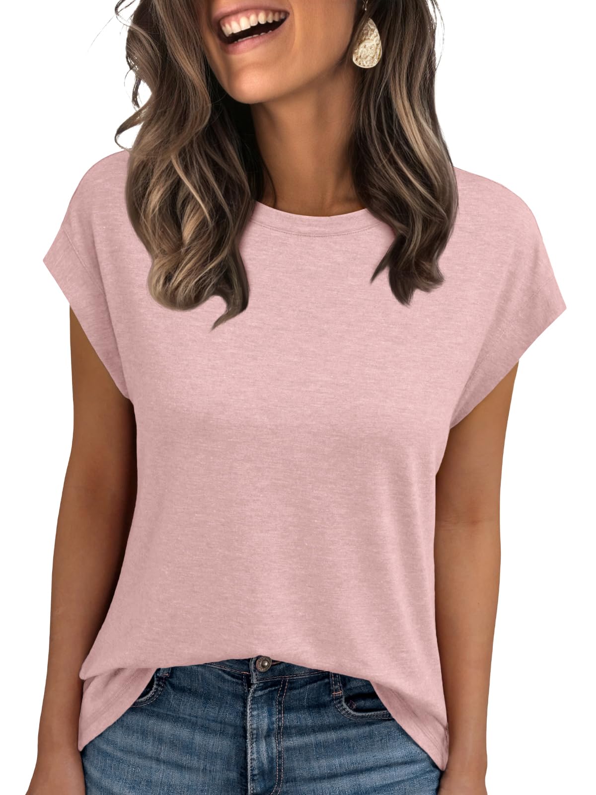 AUTOMET Women's Cap Sleeve Tops for Summer - Soft Stretchy Versatile Shirts for Office Casual Date Everyday Wear