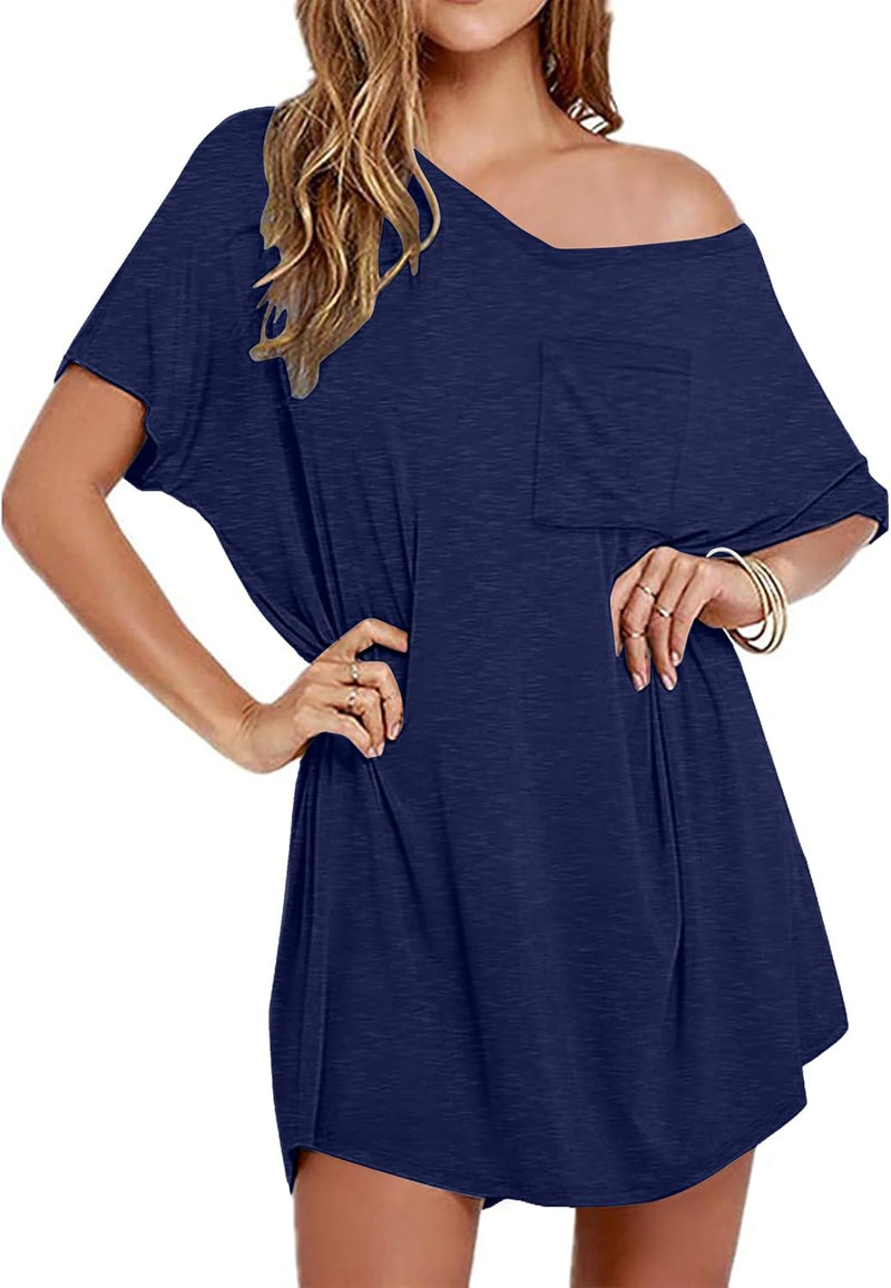 Ekouaer Womens Tshirt Nightgown Cotton V Neck Sleepshirts Comfy Casual Nightshirt for Women-25