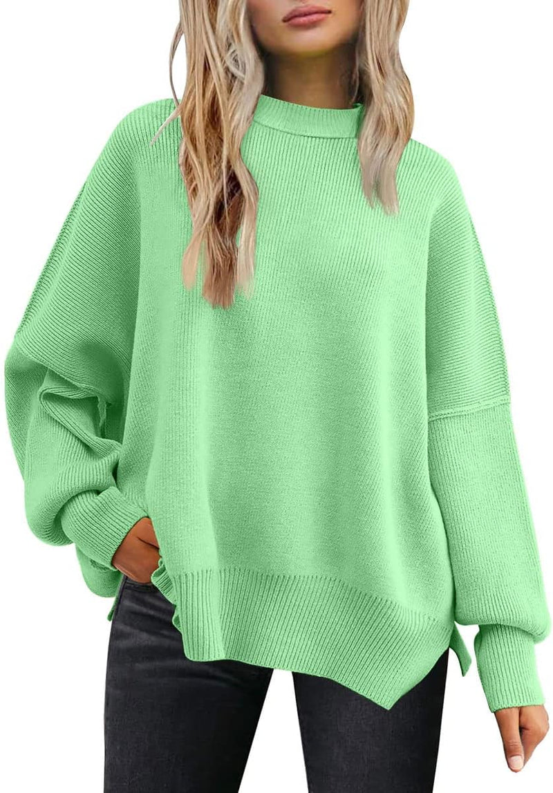 LILLUSORY Women's Oversized Batwing Sweaters 2025 Fall Outfits Trendy Crewneck Knit Side Slit Fashion Pullover Tops-10