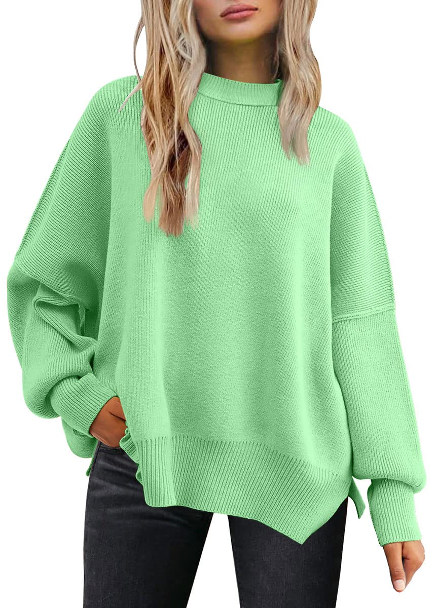 LILLUSORY Women's Oversized Batwing Sweaters 2025 Fall Outfits Trendy Crewneck Knit Side Slit Fashion Pullover Tops-75