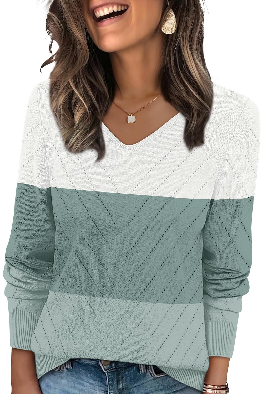 WIHOLL Sweaters for Women V Neck Casual Knit Long Sleeve Tops Lightweight Pullover Clothes Fall Fashion Outfits 2025-75