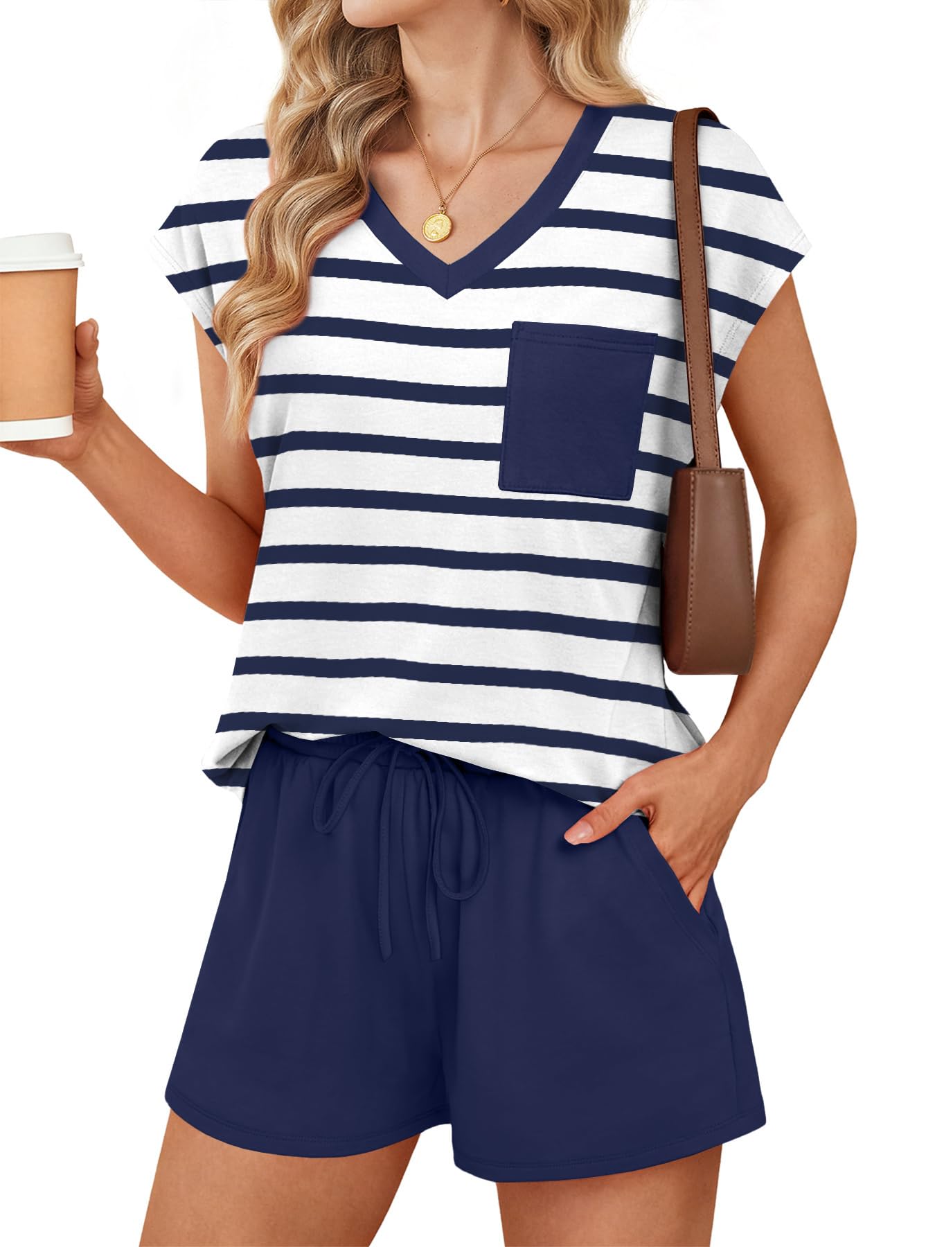 RUMIA Pajamas for Women 2 Piece Cap Sleeve Lounge Short Sets with Pockets (S-3XL)-96