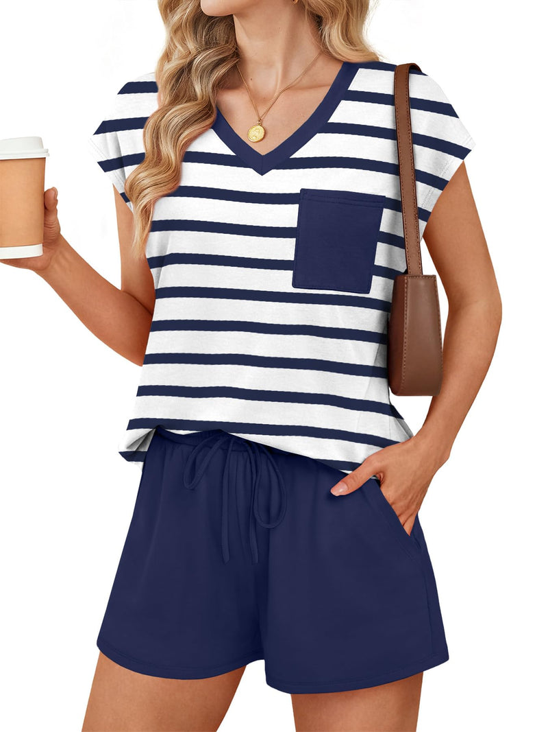 RUMIA Pajamas for Women 2 Piece Cap Sleeve Lounge Short Sets with Pockets (S-3XL)-96