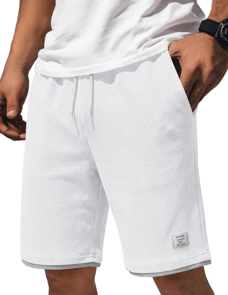 COOFANDY Mens Casual Shorts Cotton Drawstring 9 inch Waffle Shorts Stretch Elastic Waist Summer Beach Lounge Sweat Shorts
