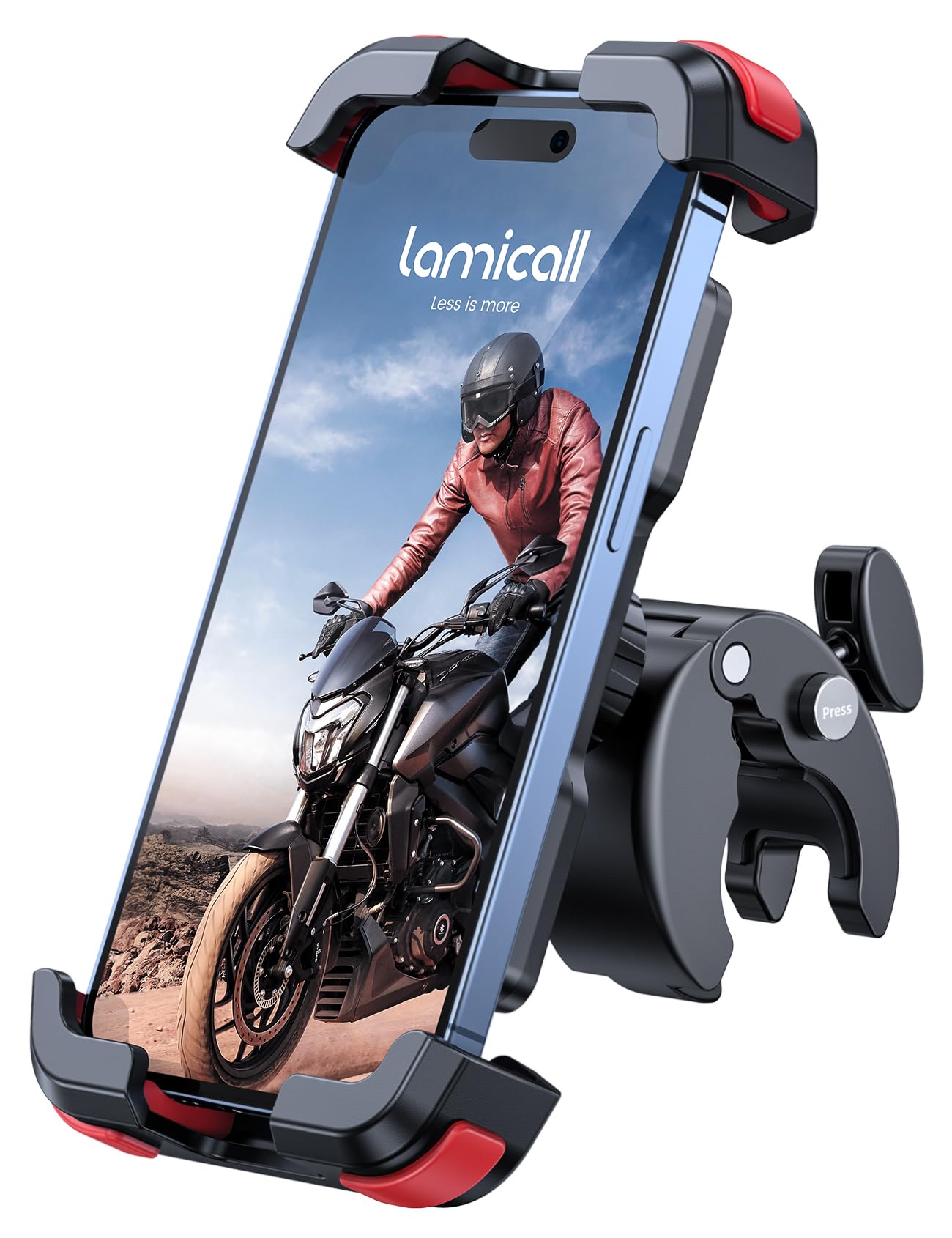 Lamicall Motorcycle Phone Mount, Bike Phone Holder - [Metal Lock] Upgrade Quick Install Bar Clip for Bicycle Scooter, Cell Phone Clamp Gifts for iPhone 17 16 15 Pro Max, Galaxy, 4.7-6.8" Phones