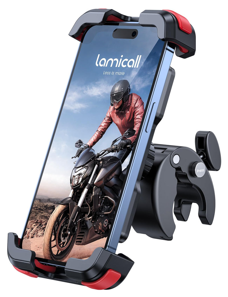 Lamicall Motorcycle Phone Mount, Bike Phone Holder - [Metal Lock] Upgrade Quick Install Bar Clip for Bicycle Scooter, Cell Phone Clamp Gifts for iPhone 17 16 15 Pro Max, Galaxy, 4.7-6.8" Phones