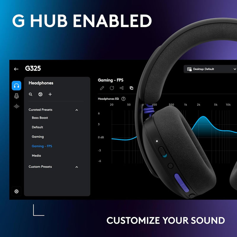 Logitech G325 Lightspeed Wireless Bluetooth Gaming Headset, All-Day Comfort, Built-in Mic with Noise Reduction, 24-Bit Audio, 24+ Hr Battery Life, for PC, PlayStation, Switch, Mobile – Black