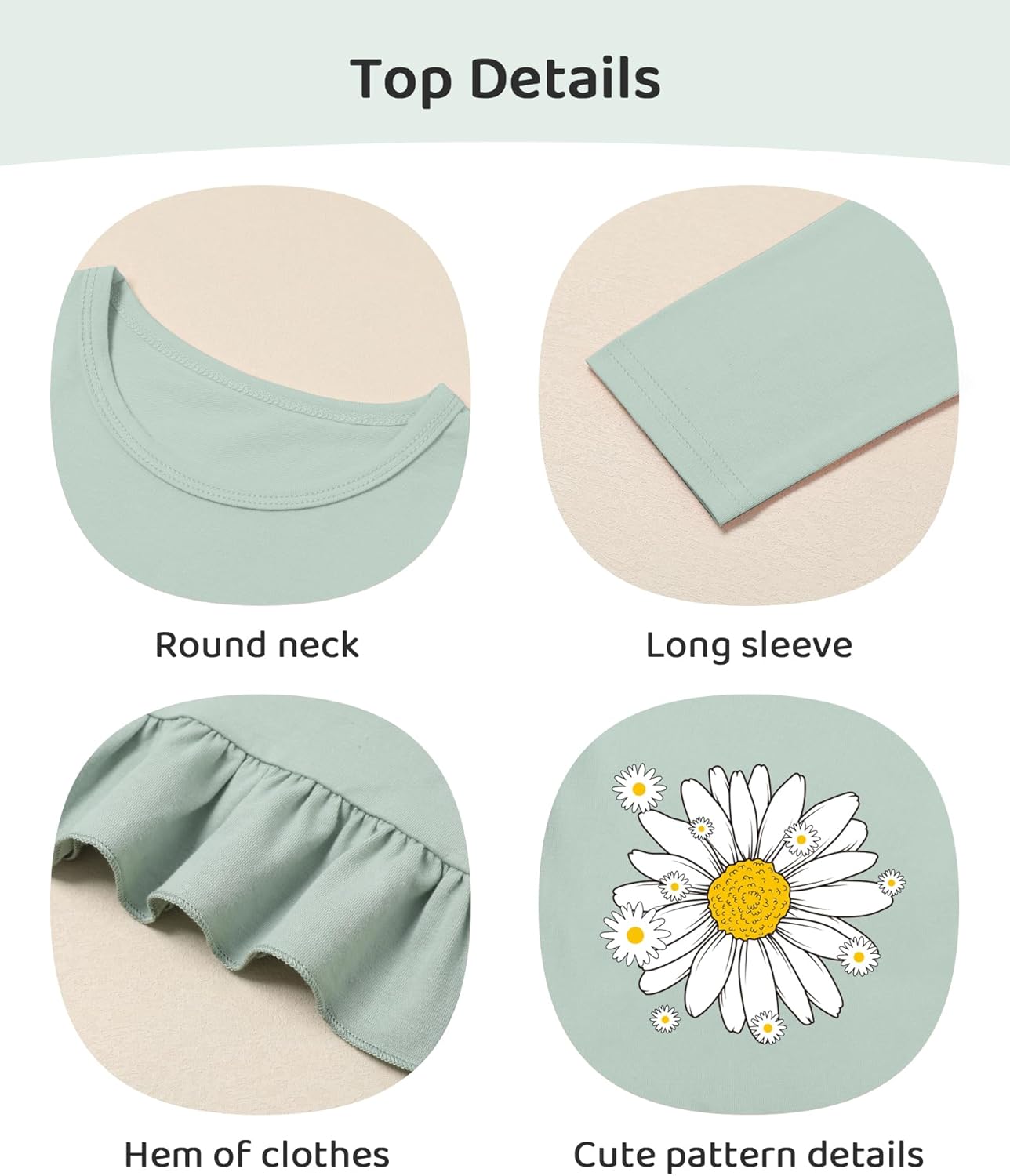 CARETOO Toddler Girl Clothes Girl 2pcs Fall Winter Outfit Ruffle Hem Top and Full-print Patterned Pants 2-7 Years