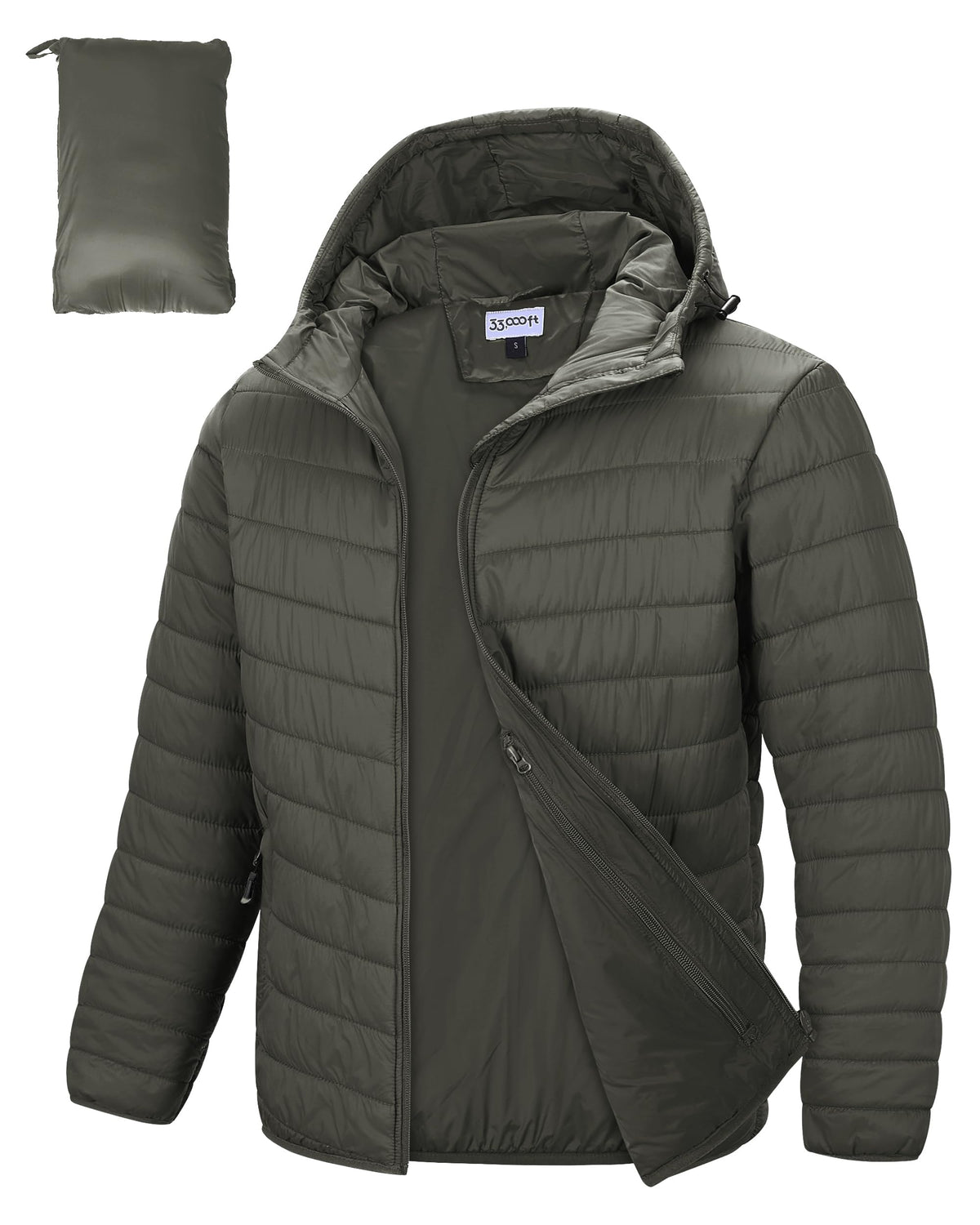 33,000ft Men's Packable Hooded Puffer Jacket Lightweight Warm Winter Coat