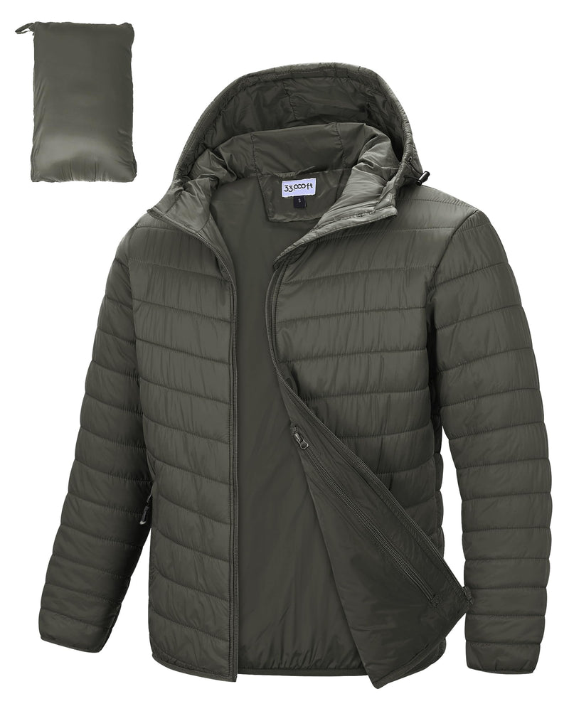 33,000ft Men's Packable Hooded Puffer Jacket Lightweight Warm Winter Coat