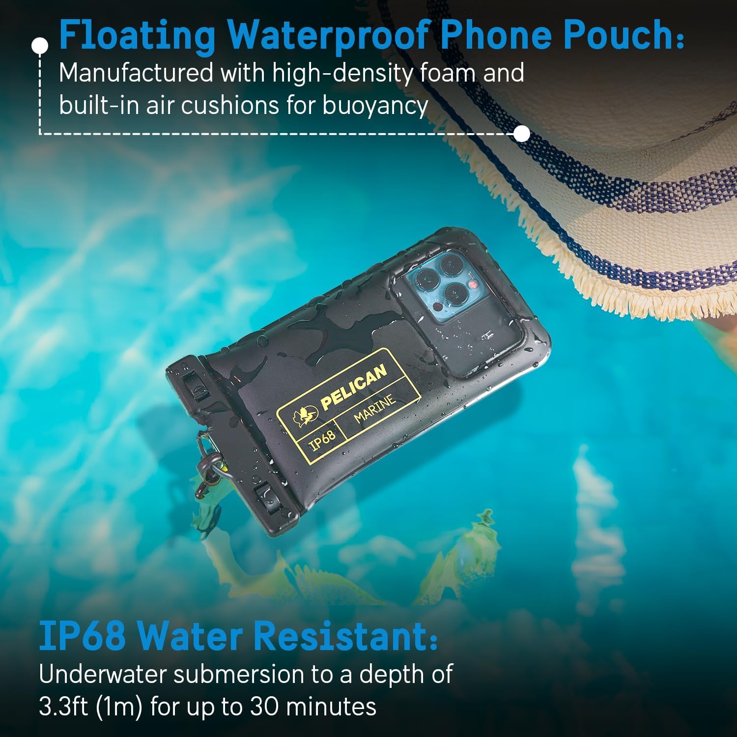 Pelican 2 Pack Marine Waterproof Phone Pouch (Regular) -Black/Hi-Vis Yellow | Touchscreen IP68 Floating Waterproof Phone Case w/Detachable Lanyard - Fits All Phones - Beach Cruise Ship Travel Essentials