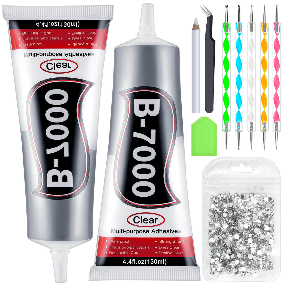 B7000 Rhinestones Glue for Crafts, 110ML Glue of Diamond Jewelry 3.7fl.oz Clear B-7000 Super Jewelry Glue Transparent Industrial Adhesive for Fabric Phone Repair Jewelery Making Crystal Gem
