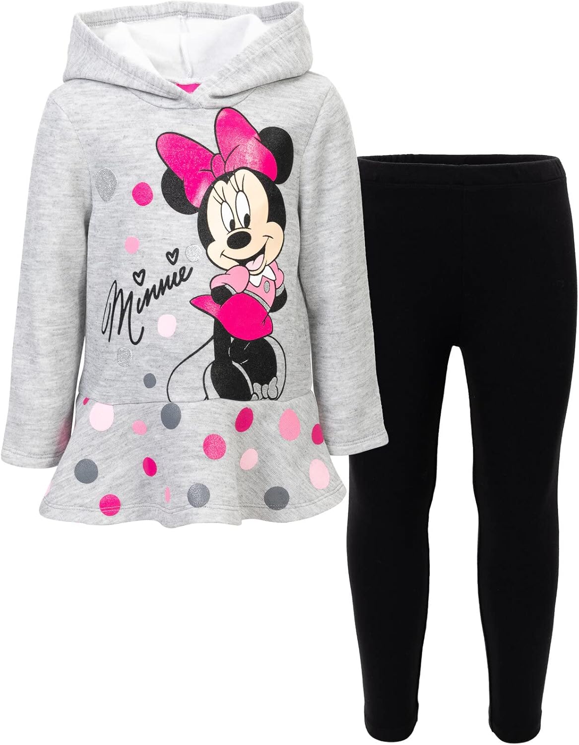 Disney Minnie Mouse Fleece Pullover Crossover Hoodie and Leggings Outfit Set Infant to Big Kid Sizes (12 Months - 14-16)