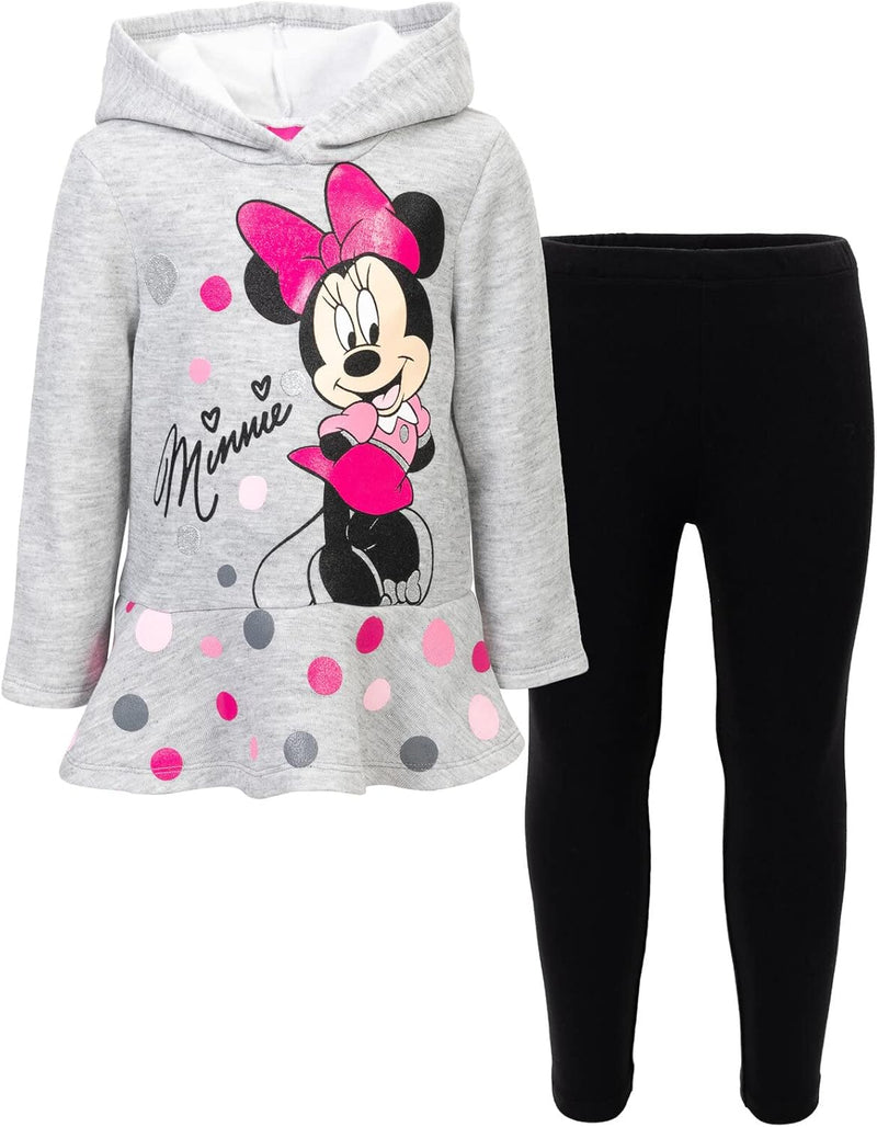 Disney Minnie Mouse Fleece Pullover Crossover Hoodie and Leggings Outfit Set Infant to Big Kid Sizes (12 Months - 14-16)