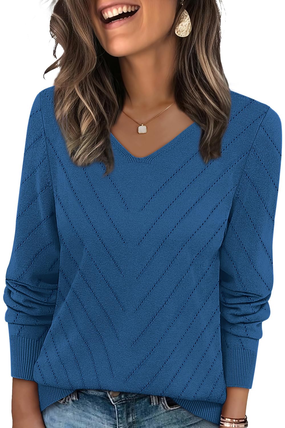 WIHOLL Sweaters for Women V Neck Casual Knit Long Sleeve Tops Lightweight Pullover Clothes Fall Fashion Outfits 2025-6