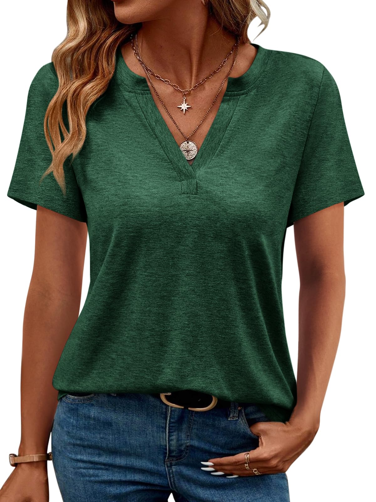 TICTICMIMI Women's V Neck Summer Tops Casual Short Sleeve T Shirts Basic Loose Fit Dressy Tees-72
