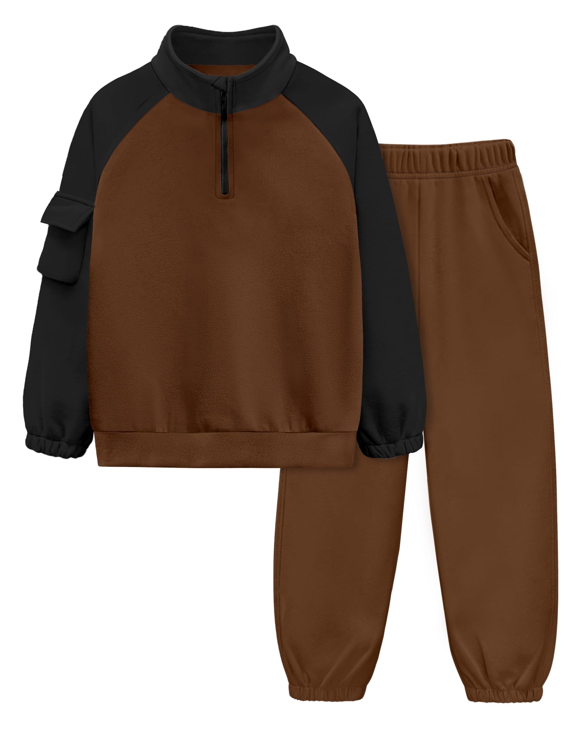 ADIRUN Boys Clothes Quarter Zip Long Sleeve with Pocket Sweatshirt Pants 2Pcs Color Block Fall Winter Outfits Set 6-12T