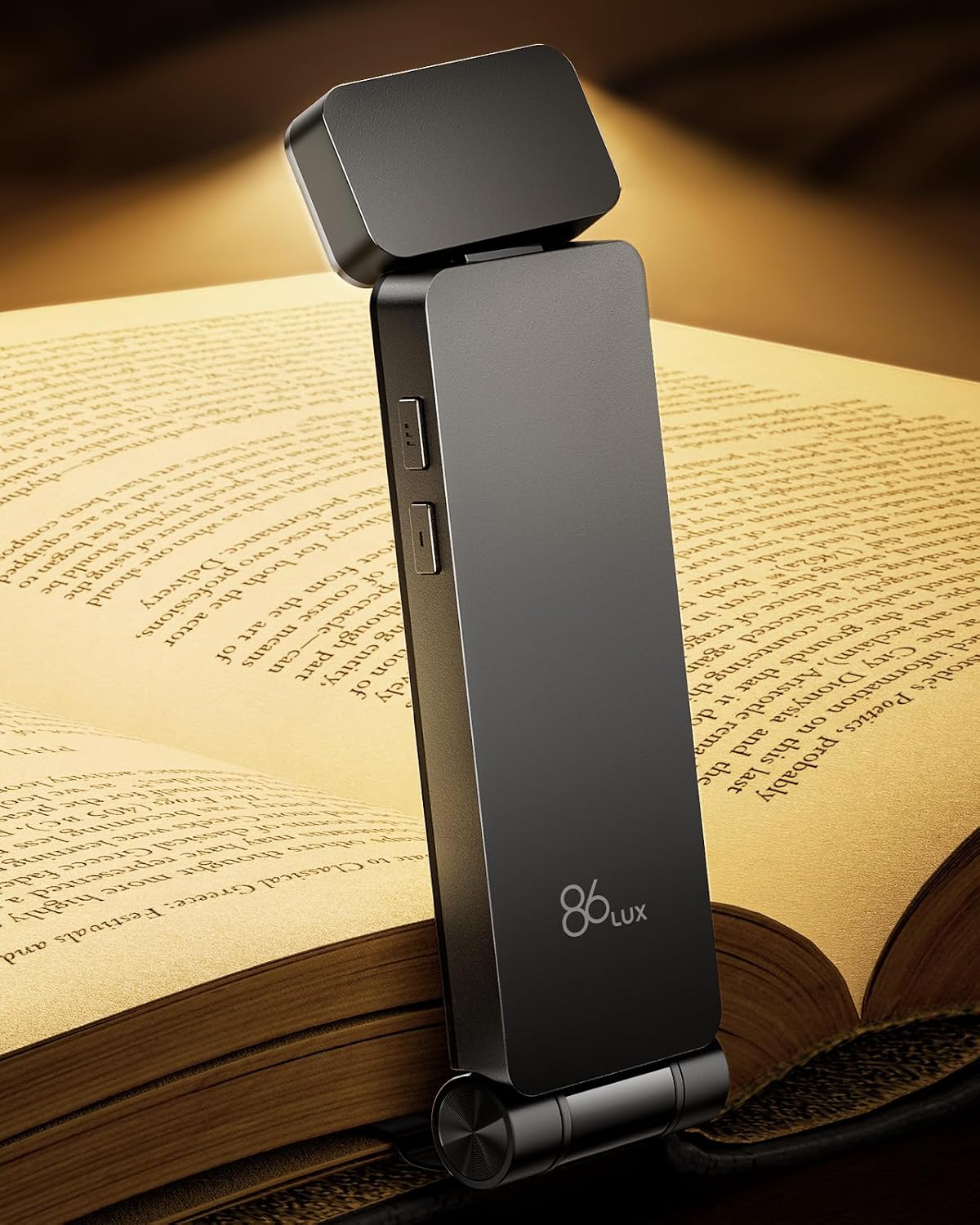 86lux Book Light, Rechargeable Clip-On LED Reading Light for Bed | 3 Color Temperatures with Stepless Dimming, Ultralight Bookmark Design for Book Lovers, Grey