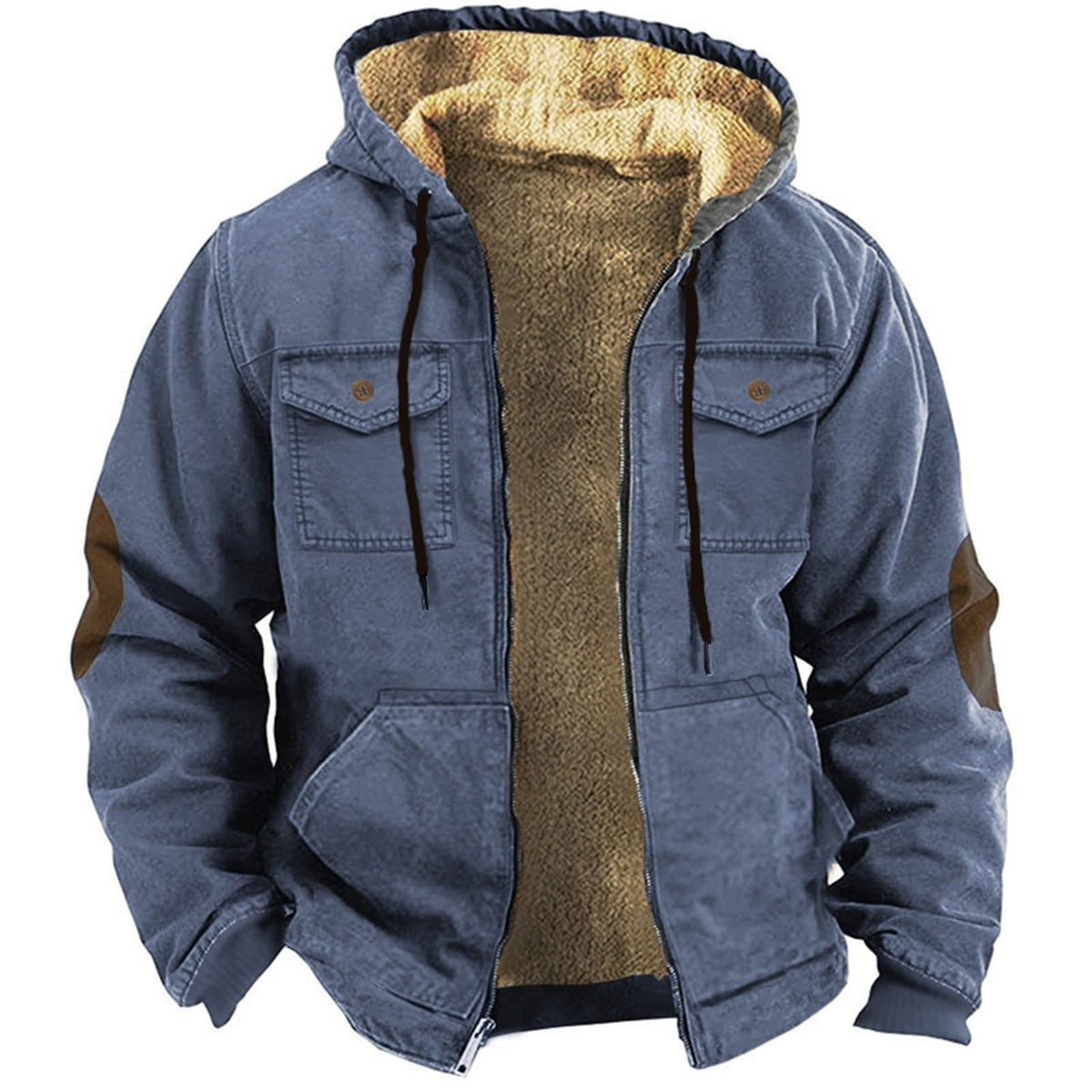 Mens Military Jackets Heavyweight Winter Hoodie Jacket Warm Fleece Sherpa Lined Coats Drawstring Zipper Hooded Outwear