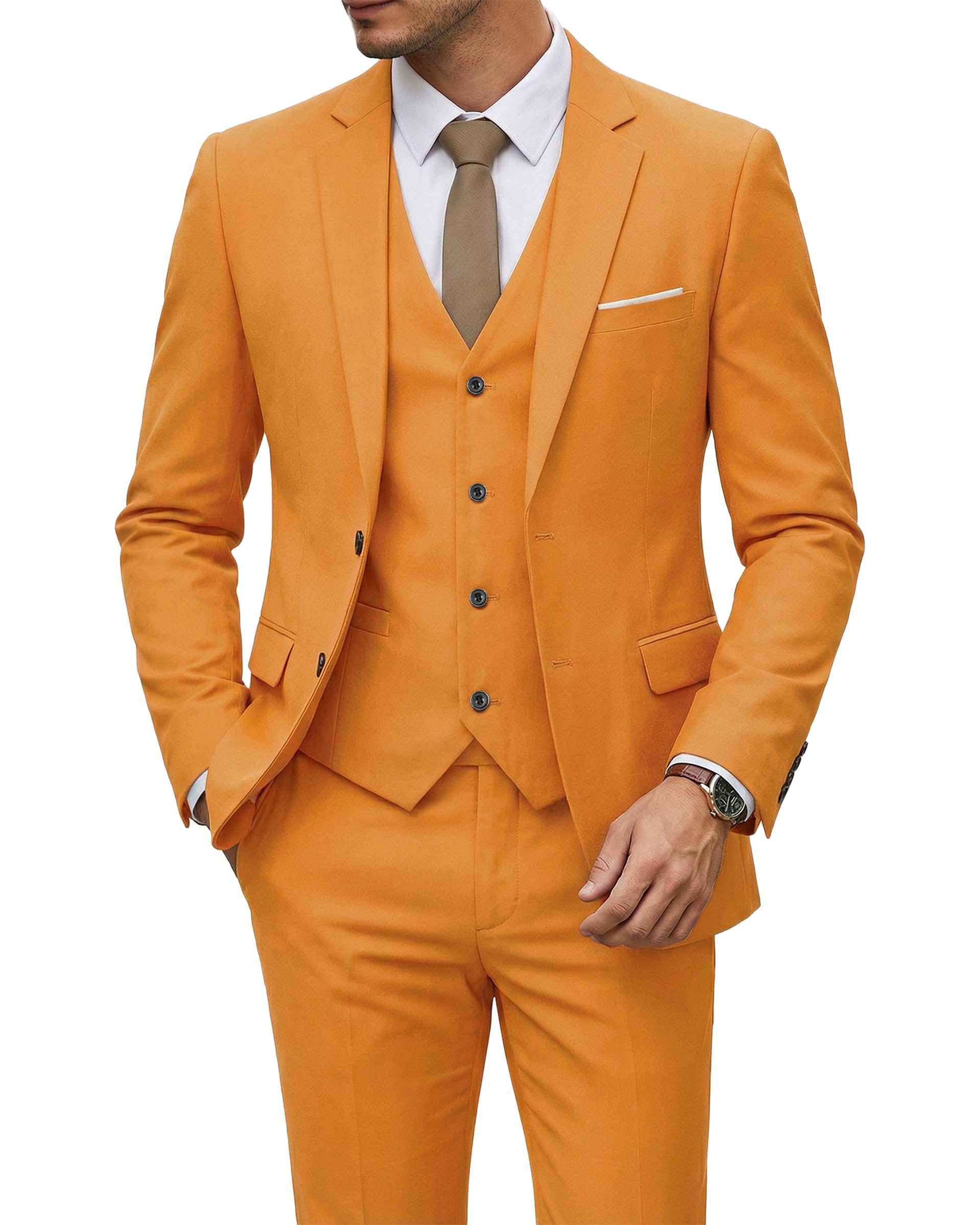 YND Men's 3 Piece Suit Set with Tie, 2 Button Slim Fit Solid Blazer Jacket Vest Pants, Business Wedding Party Suits for Men-66