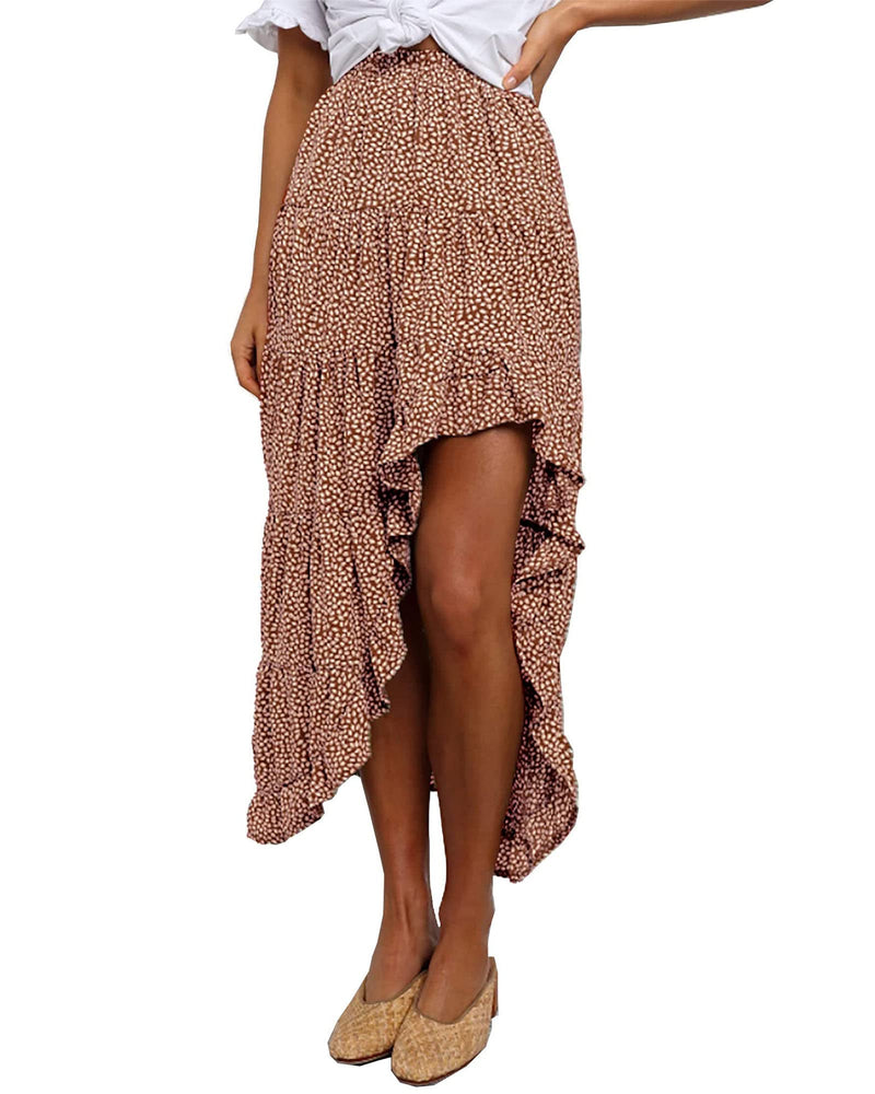 BTFBM Women 2026 Spring Summer Long Skirts Dress Boho Floral Elastic Waist Split Ruffle High Low Beach Maxi Skirt Clothes