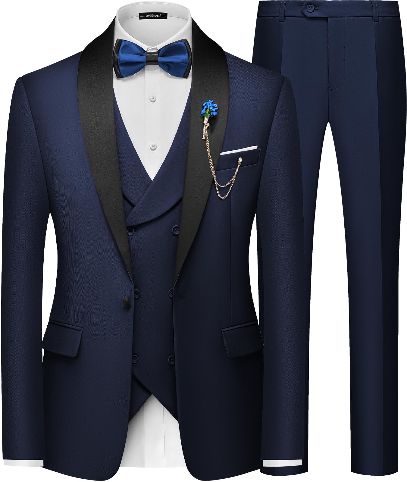 MAGE MALE Men's Slim Fit 3 Piece Suit One Button Solid Shawl Lapel Blazer Jacket Vest Pants Set with Tie Pocket Square-99