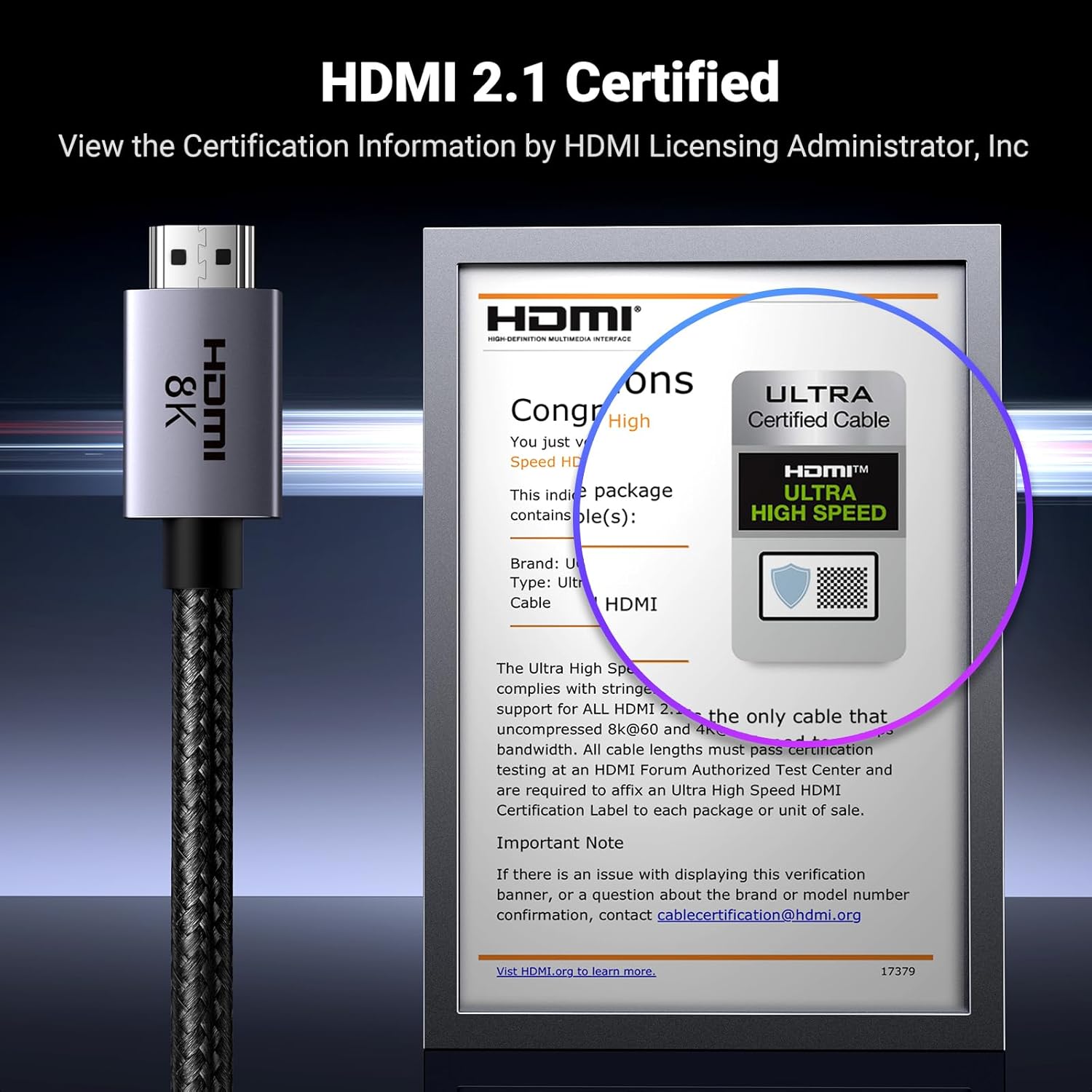 UGREEN 8K HDMI 2.1 Cable 48Gbps 6.6FT, Certified Ultra High Speed HDMI Cord Aluminum, 4K@240Hz 120Hz 10K 8K@60Hz, HDCP 2.2&2.3, eARC HDR 10 Dolby Compatible with PS5/Blu-ray/Roku TV/Switch 2/Mac mini