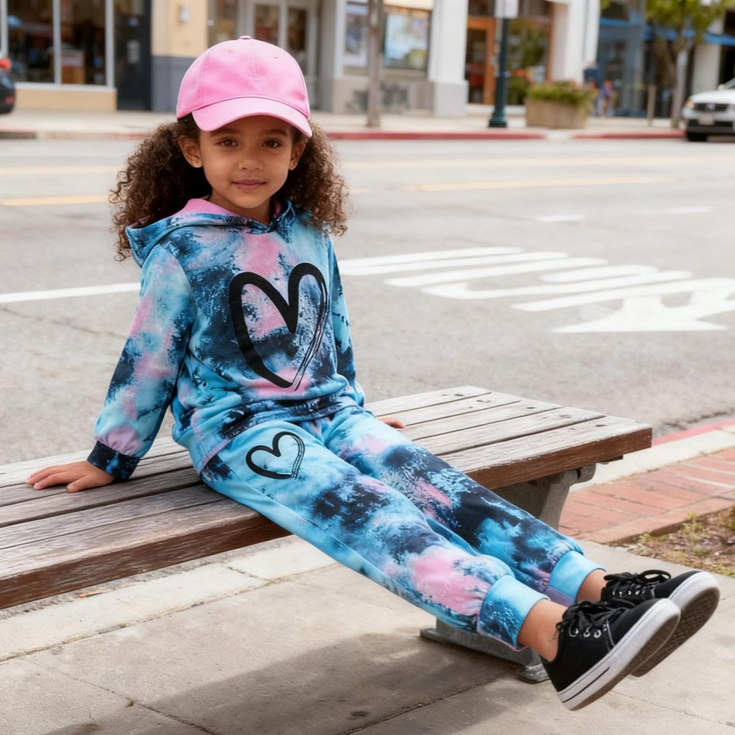 Toddler Baby Girls Clothes Long-sleeve Tie Dye Hoodie Pullover and Sweatpants Heart Print Hooded Outfits Set