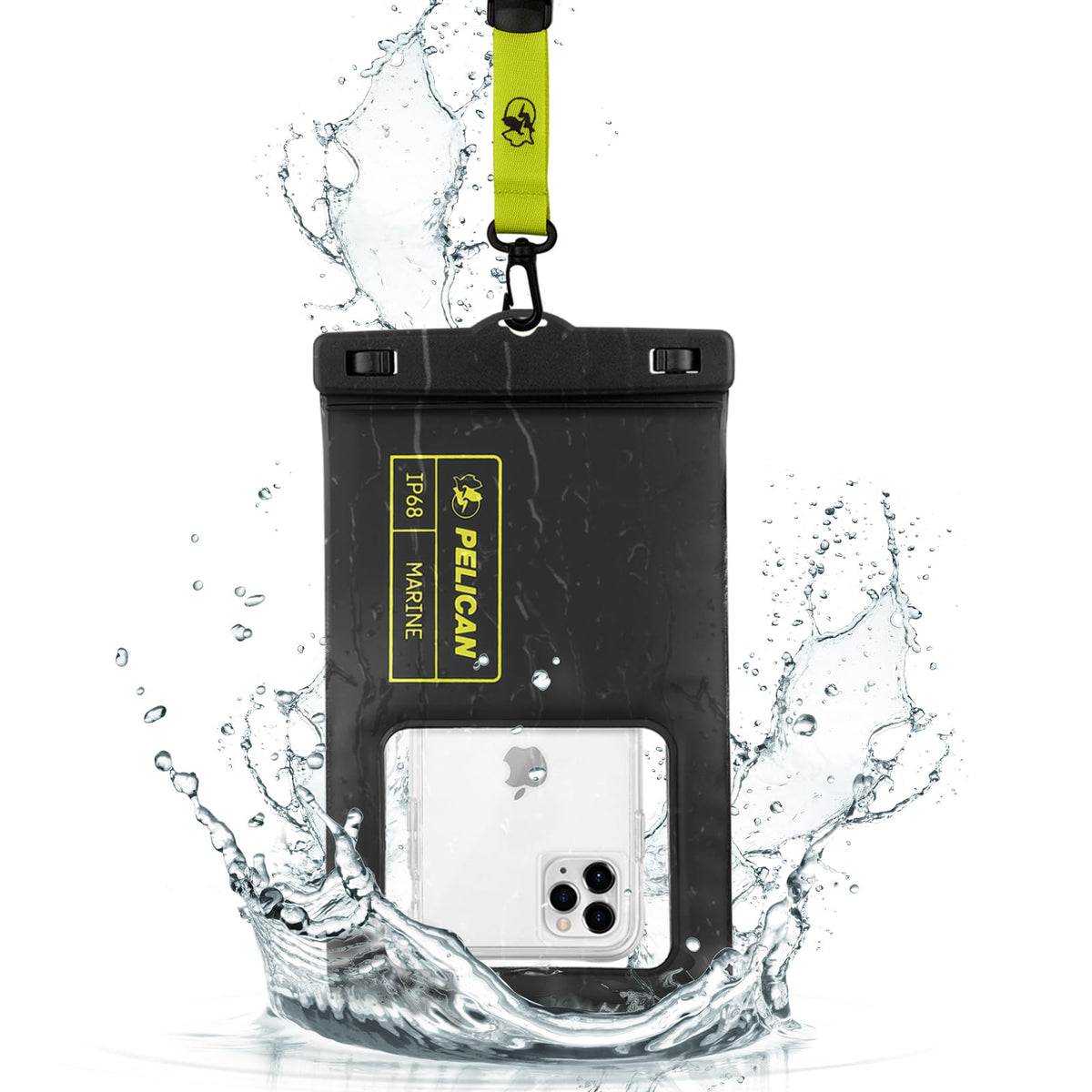 Pelican 2 Pack Marine Waterproof Phone Pouch (Regular) -Black/Hi-Vis Yellow | Touchscreen IP68 Floating Waterproof Phone Case w/Detachable Lanyard - Fits All Phones - Beach Cruise Ship Travel Essentials