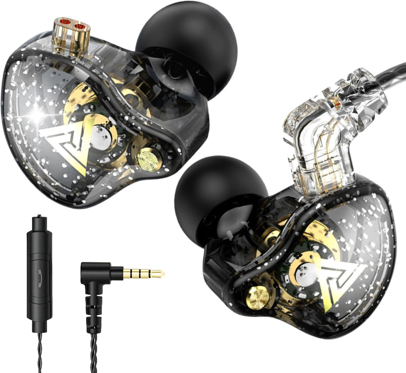 HJX QKZ AK6 Pro Wired IEM for Gaming Earbuds with MIC, in Ear Monitor Headphones, Deep Bass Sound, 1DD 11mm Dynamic Driver, IEM for Music Video Calling (Black)