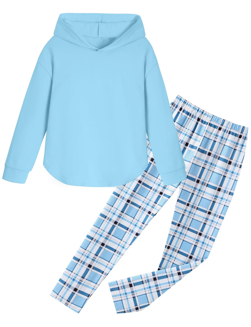 Fuermos Girls Clothes Sets Hooded Sweatshirt and Plaid Pants 2 Piece Girls Fall Outfits 6-14 Years
