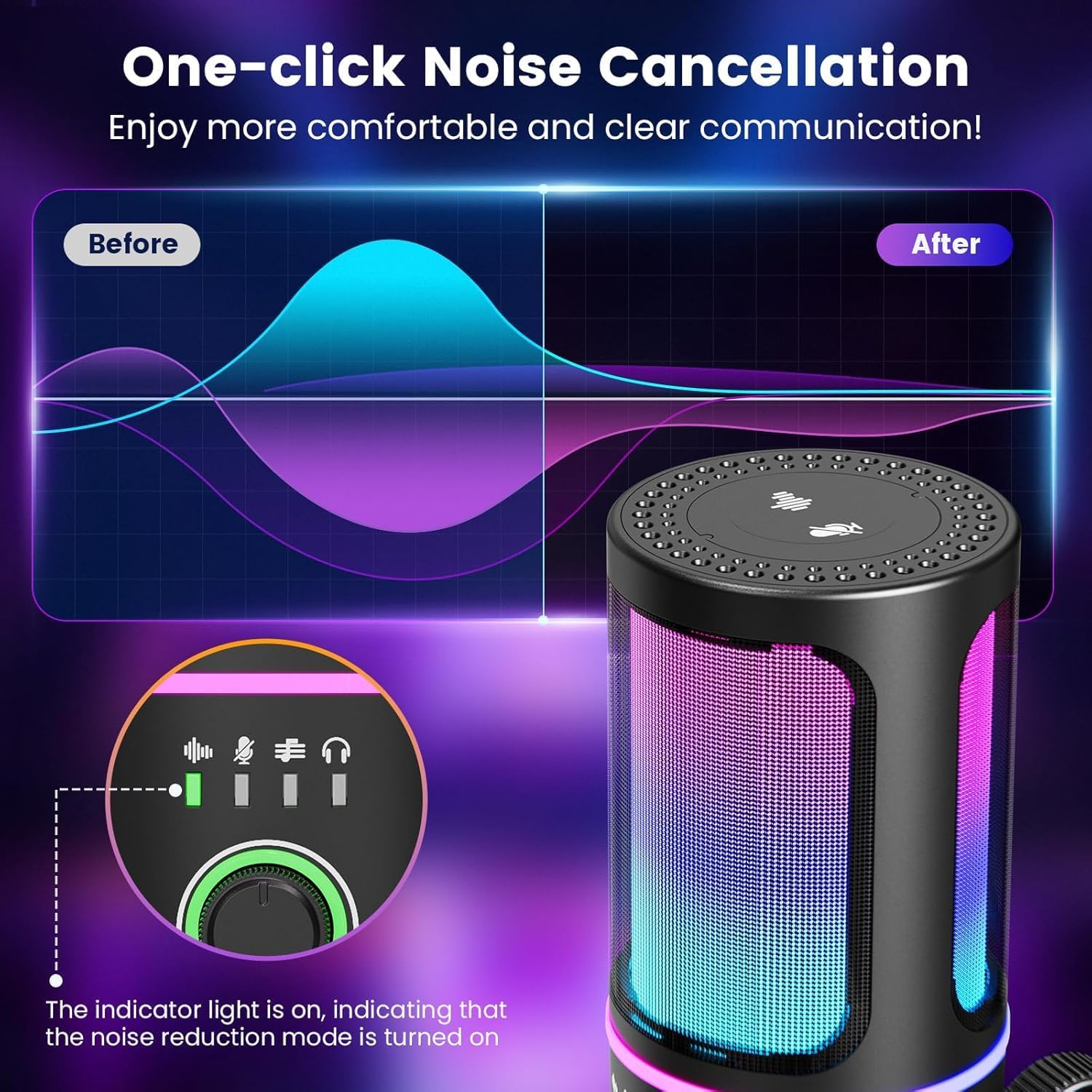 SINWE Gaming Microphone with Noise Cancelation & Gain Control- USB PC Mic for Streaming, Gaming, Podcasts, PC, PS4 -Includes Pop Filter, Shock Mount, Quick Mute & RGB Lighting