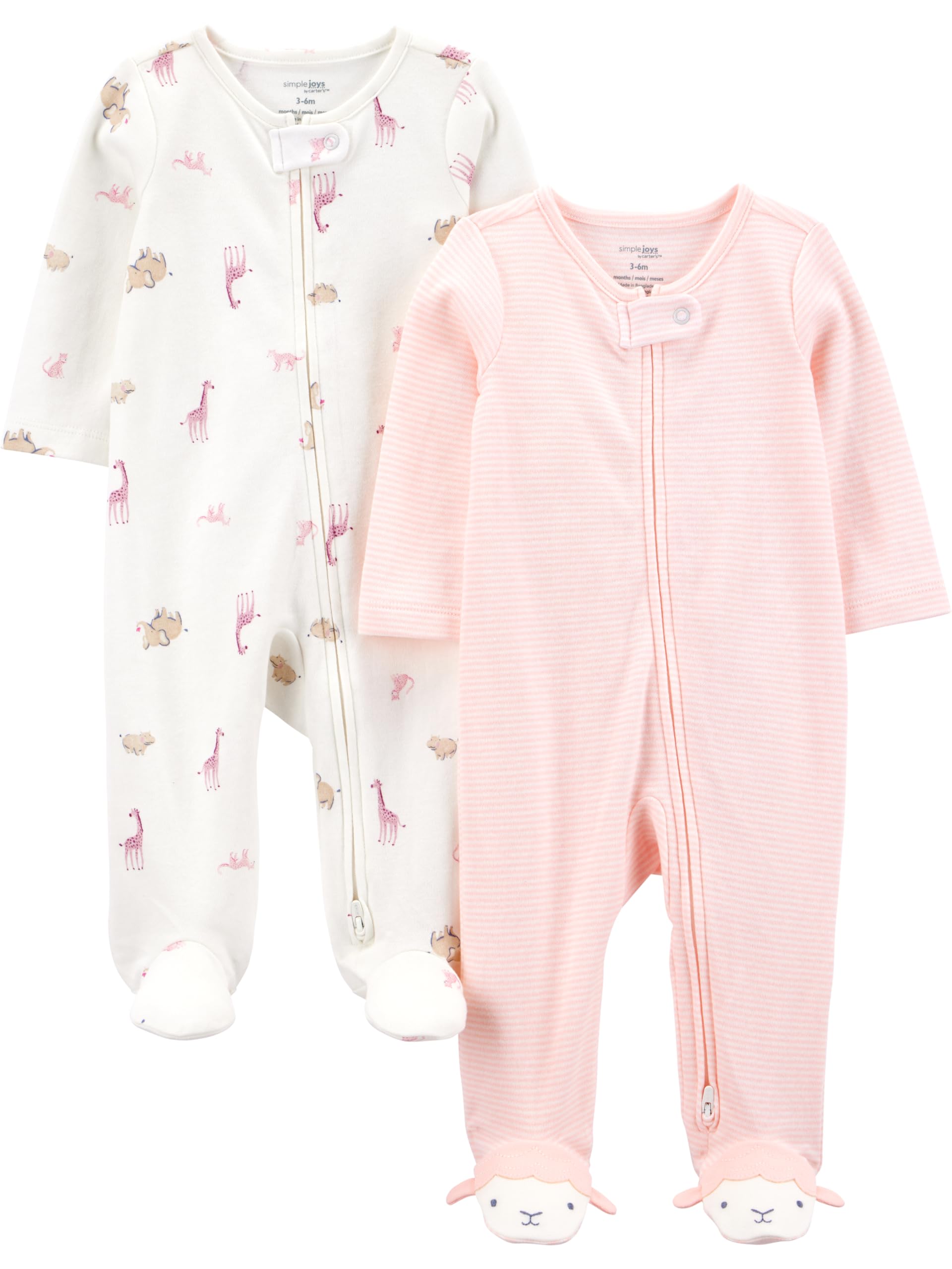 Simple Joys by Carter's Baby Girls' Cotton Footed Sleep and Play, Pack of 2