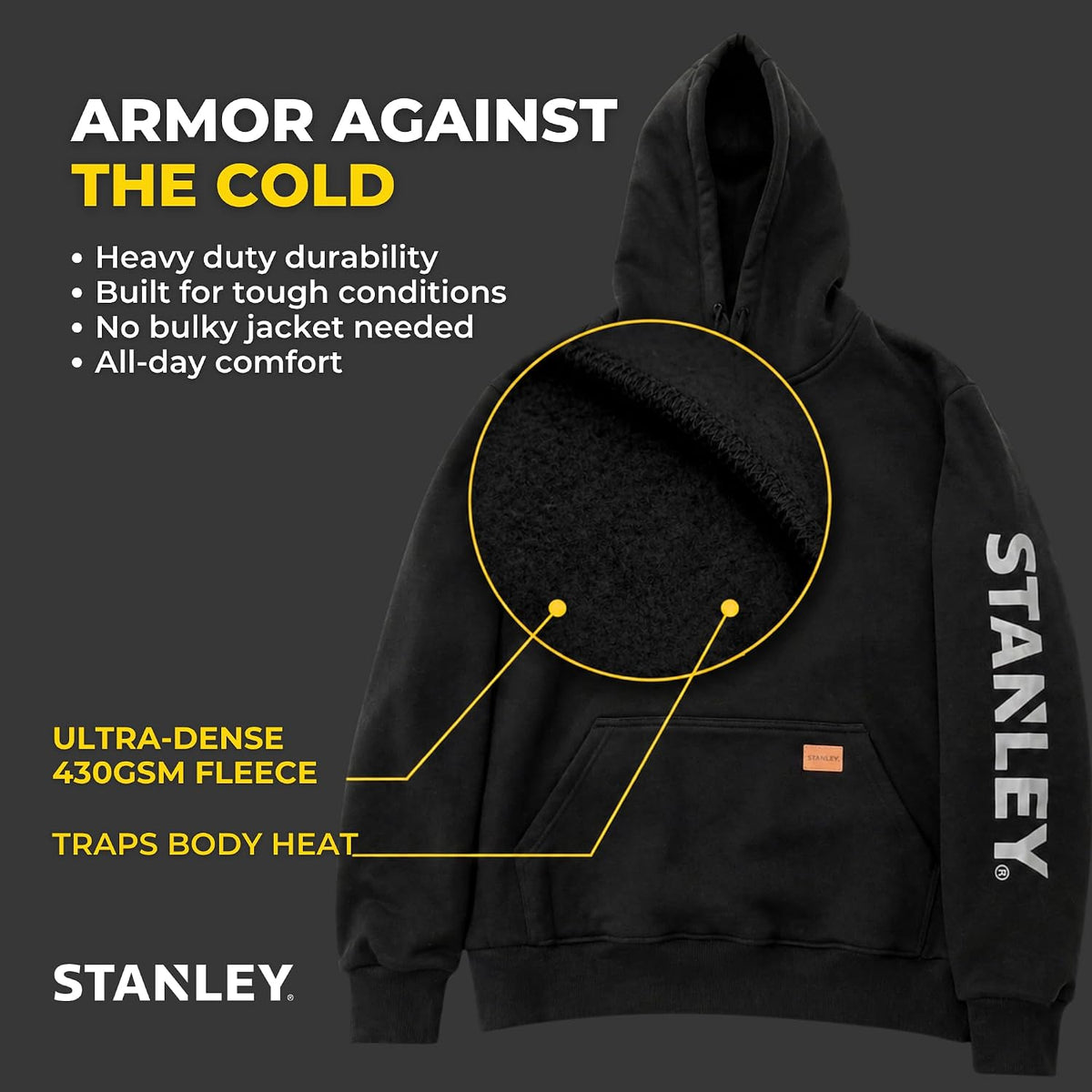 STANLEY Heavyweight Hoodie Men - Work Hoodie Heavy Duty Pullover Sweatshirt