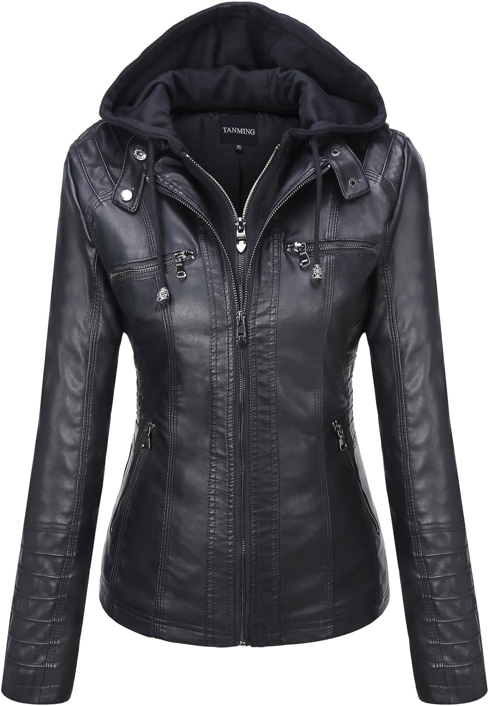 Tanming Womens Faux Leather Jacket Hooded Moto Biker Coat Outerwear Fall Fashion Outfits Winter Clothes-7