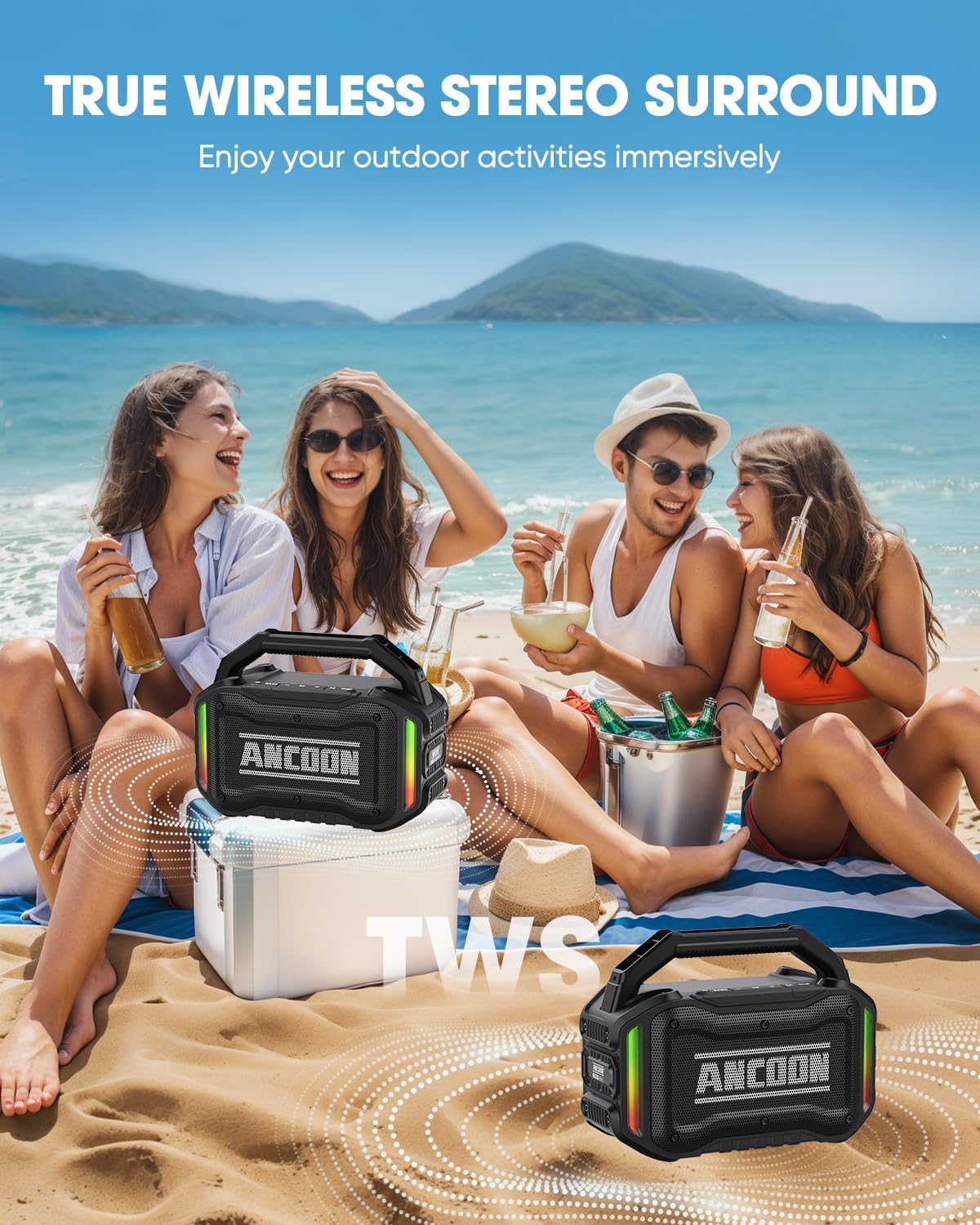 Speakers Bluetooth Wireless: 80W(Peak) Loud Speaker with Bass, 20H Playtime, IPX6 Waterproof, Large Jobsite Speakers for Work, Outdoor, Workshop, Garage, Portable Speaker with TWS (Black)