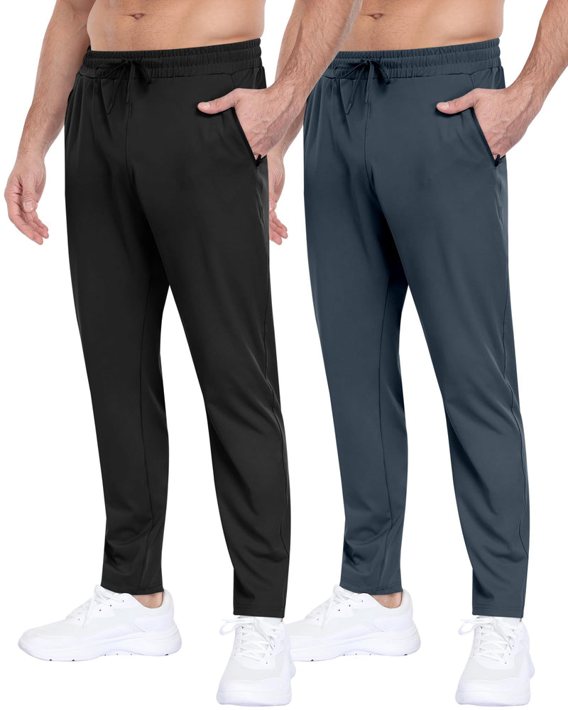 2 Pack Mens Fleece Lined Pants with Zipper Pockets,Winter Athletic Workout Warm Running Joggers Sweatpants for Men-5
