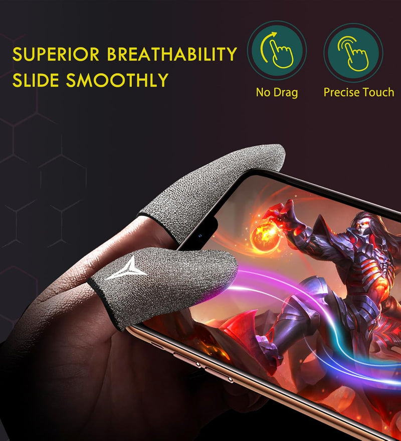 2025 Upgrade: Longer Size for 5 Fingers, Professional Pure Silver Fiber Finger Sleeves for Mobile Gaming–No More Slipping, Maximum Touch Sensitivity, Anti-Sweat,6 Pack (M)