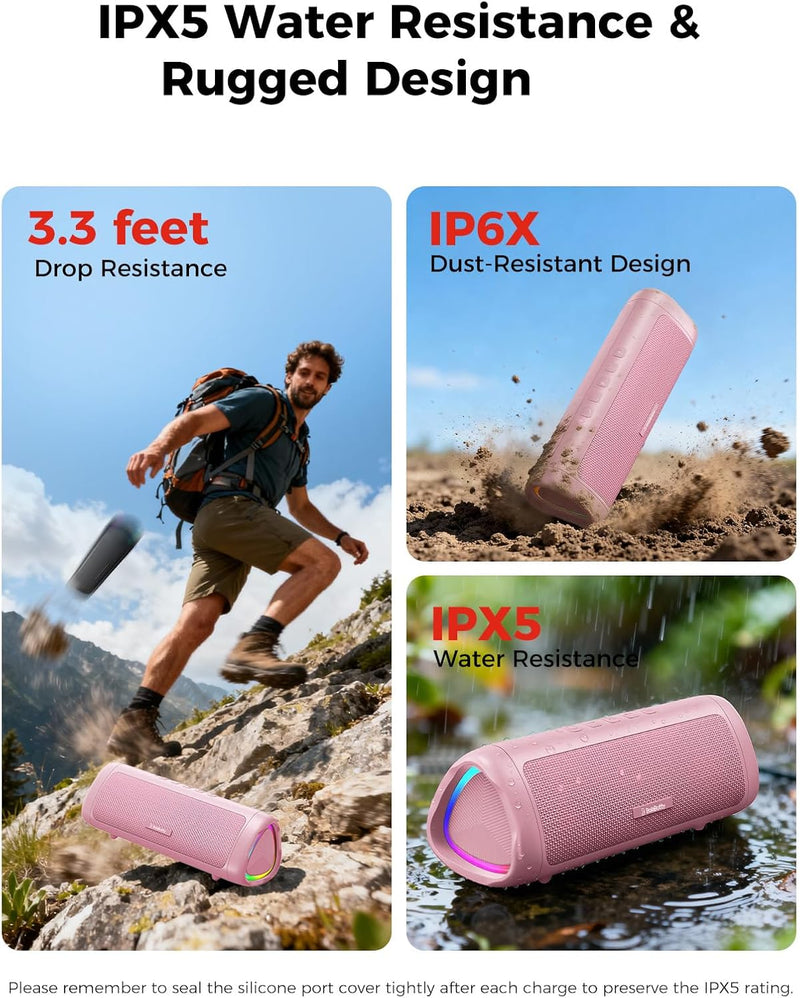 Bluetooth Speaker with HD Sound, Portable Wireless, IPX5 Waterproof, Up to 20H Playtime, TWS Pairing, BT5.3, for Home/Party/Outdoor/Beach, Electronic Gadgets, Birthday Gift (Pink)