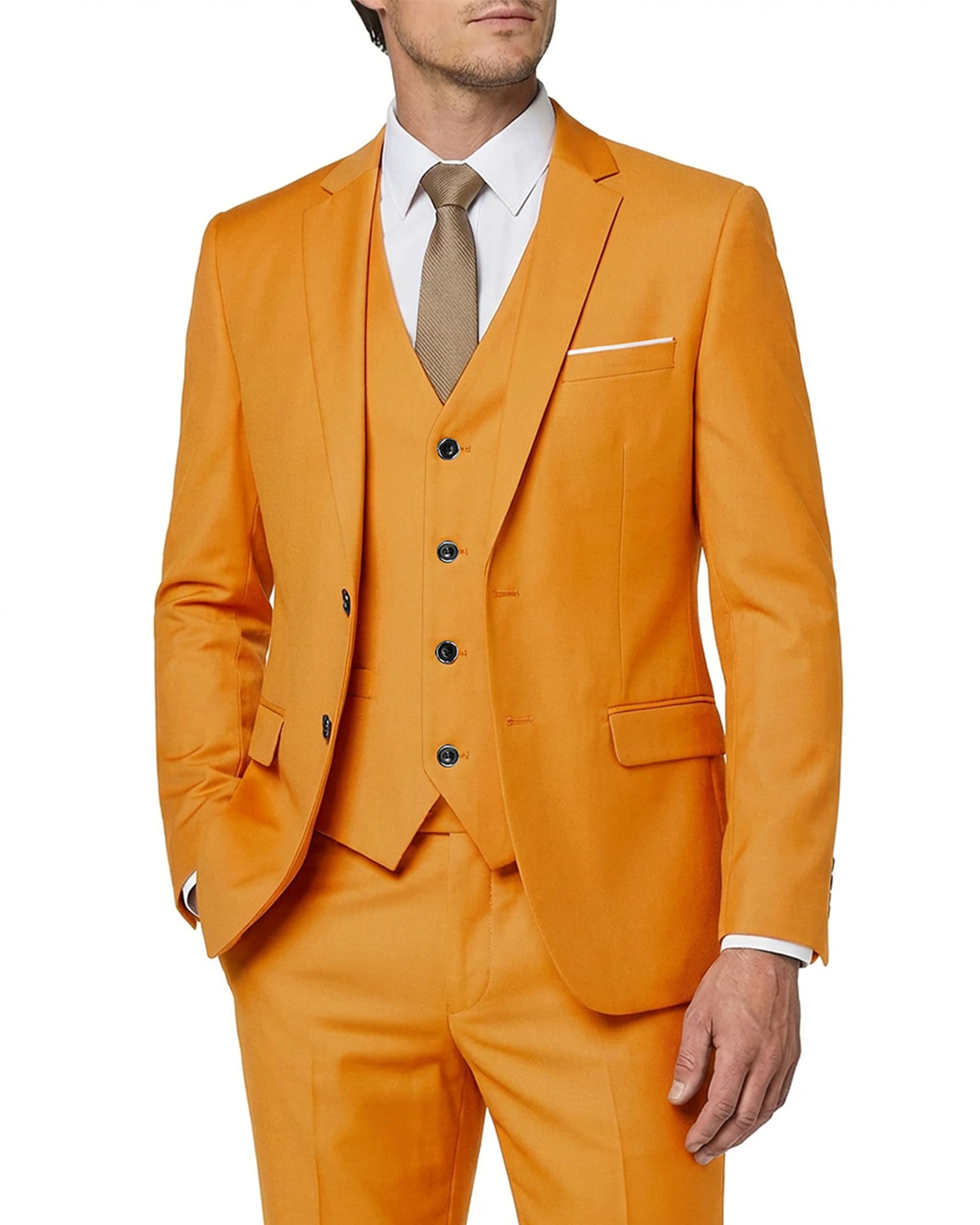 MY'S Men's 3 Piece Slim Fit Suit Set with Tie, 2 Button Blazer Jacket Vest & Pants, Business Wedding Party Prom Suit for Men-97