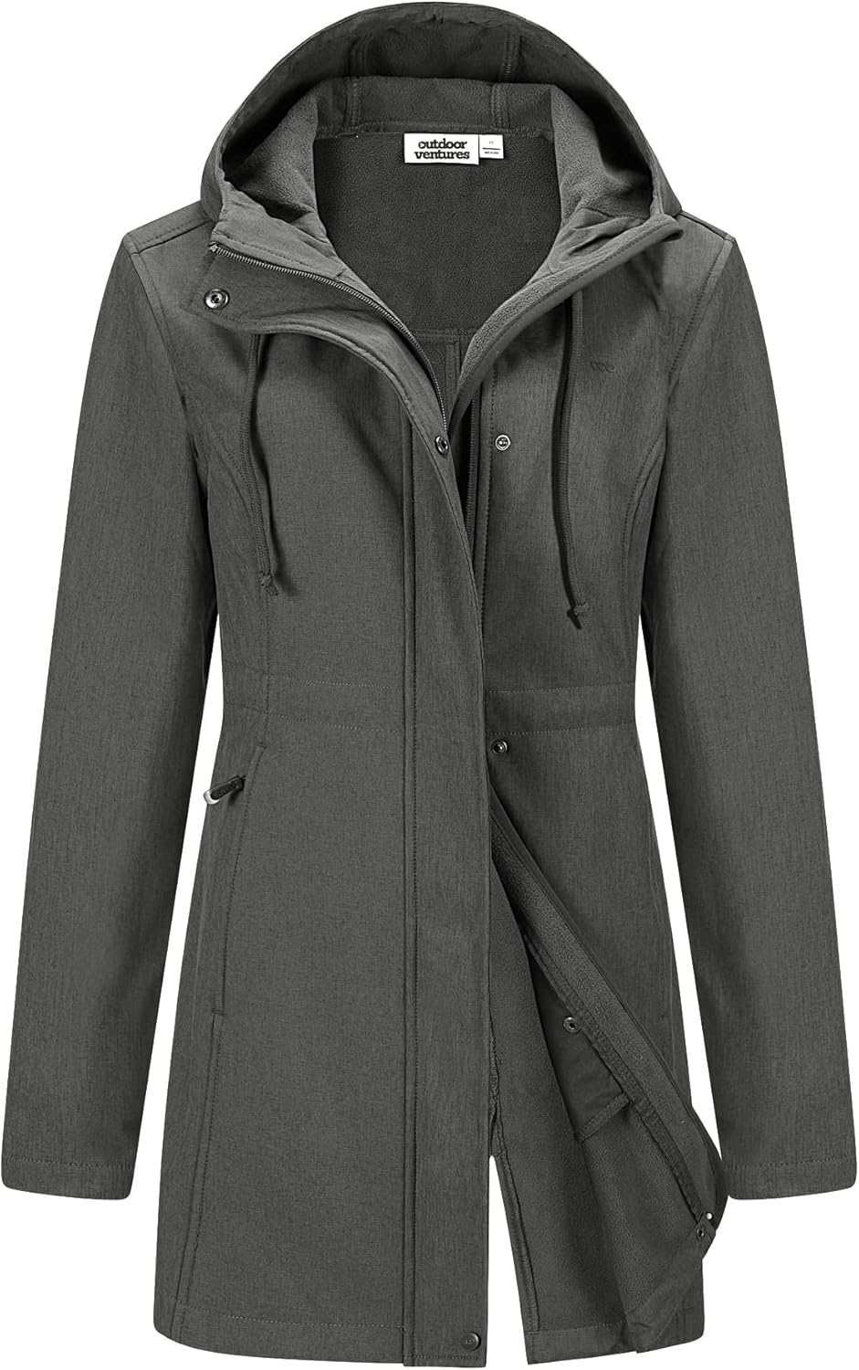 Outdoor Ventures Women's Lightweight Waterproof Fleece Lined Hooded Softshell Rain Jacket, Warm Windbreaker Long Coat-43