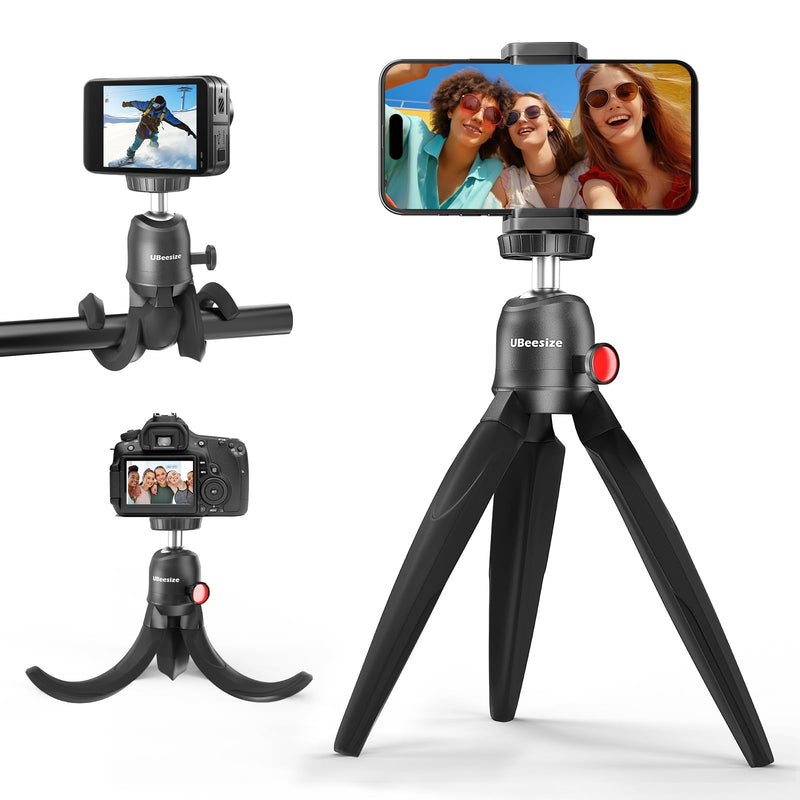 UBeesize Flexible Mini Phone Tripod, Portable and Adjustable Camera Stand Holder with Wireless Remote and Universal Clip, Compatible with Cellphones, Sports Cameras