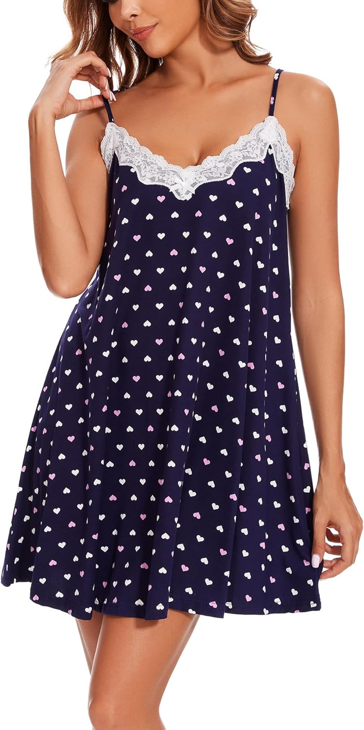 Nightgowns for Women Sexy Lace Sleepwear V Neck Short Night Gowns Sleeveless Chemise Nighty-90